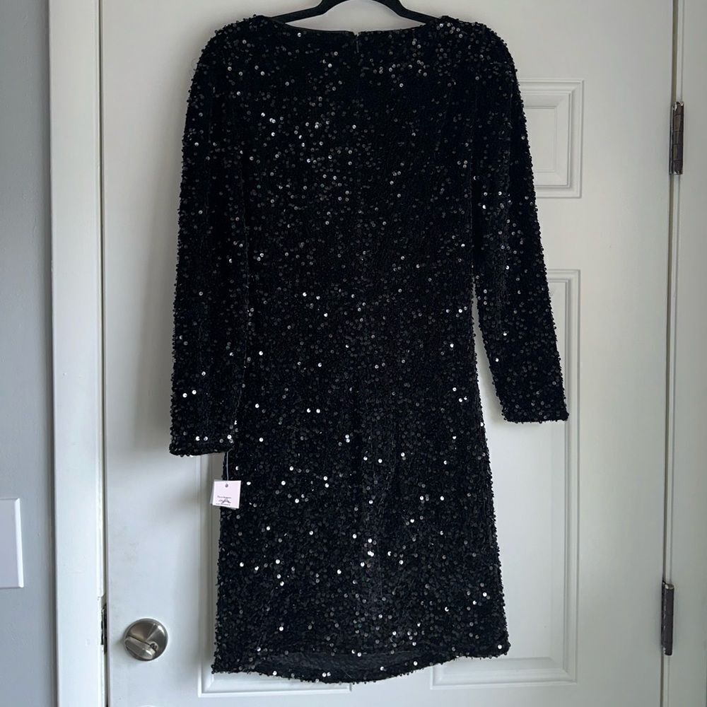 NANETTE LEPORE sequins PLEADED SIDE SHEATH DRESS VERY BLACK SIZE 10 NWT sequined - Picture 2 of 5